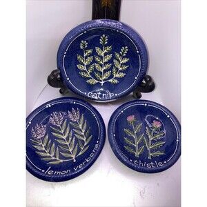 Earthen Vessel Pottery Hand Painted Dish Garden Herbs Signed Numbered Set/3